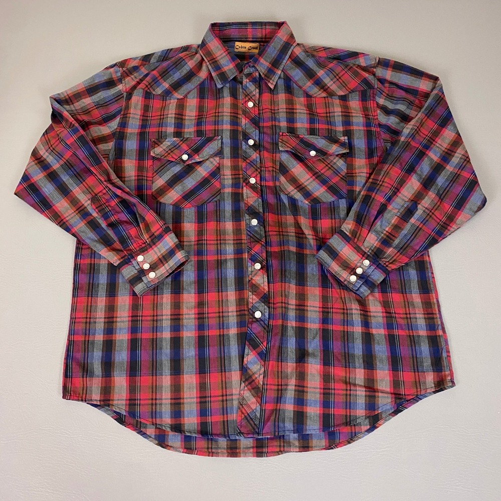 Cobra Creek Pearl Snap Western Shirt Men's Size Large Red Plaid Long Sleeve
